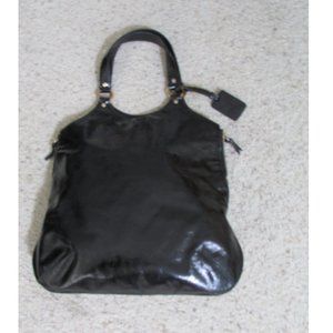 YSL Yves Saint Laurent Vintage Large Patent Leather Black Tribute Tote Bag